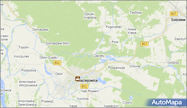 mapa Zakręty gmina Maciejowice, Zakręty gmina Maciejowice na mapie Targeo