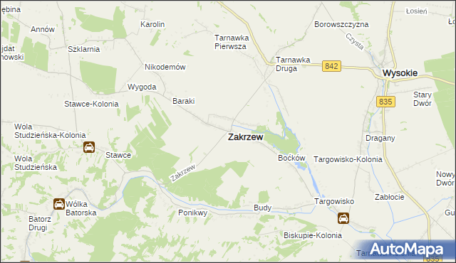 mapa Zakrzew powiat lubelski, Zakrzew powiat lubelski na mapie Targeo