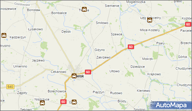 mapa Zakrzewo gmina Bielsk, Zakrzewo gmina Bielsk na mapie Targeo