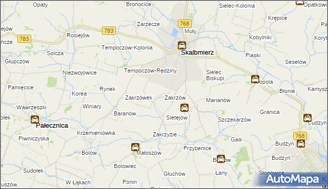 mapa Zakrzów gmina Skalbmierz, Zakrzów gmina Skalbmierz na mapie Targeo