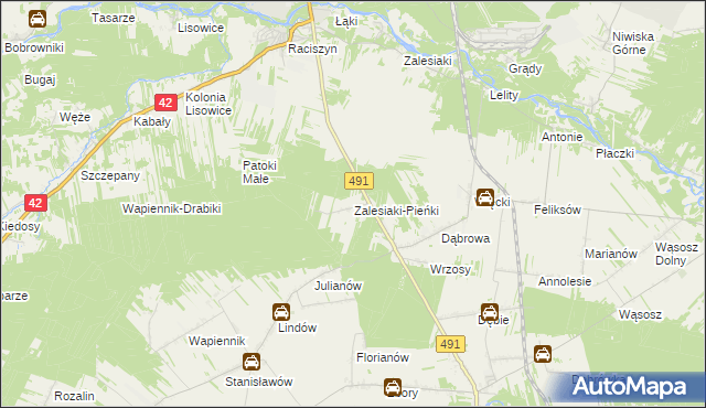 mapa Zalesiaki-Pieńki, Zalesiaki-Pieńki na mapie Targeo