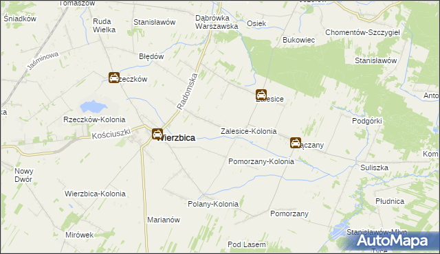 mapa Zalesice-Kolonia gmina Wierzbica, Zalesice-Kolonia gmina Wierzbica na mapie Targeo