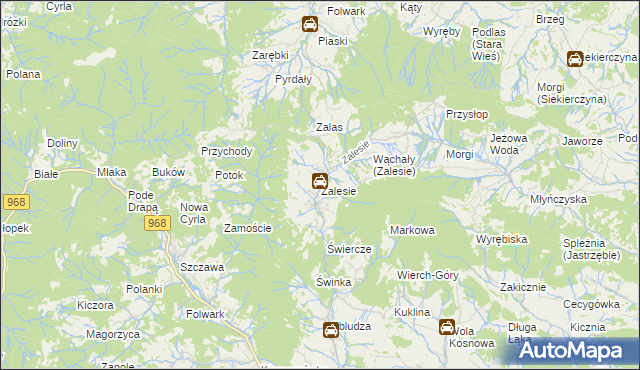 mapa Zalesie gmina Kamienica, Zalesie gmina Kamienica na mapie Targeo