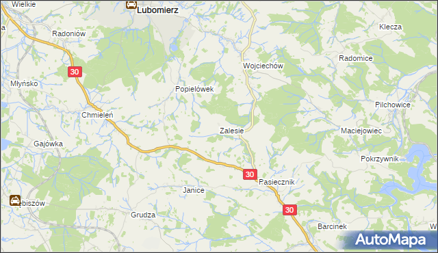 mapa Zalesie gmina Lubomierz, Zalesie gmina Lubomierz na mapie Targeo