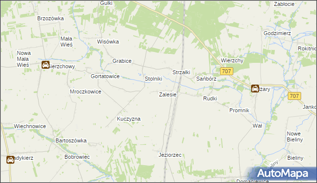 mapa Zalesie gmina Nowe Miasto nad Pilicą, Zalesie gmina Nowe Miasto nad Pilicą na mapie Targeo