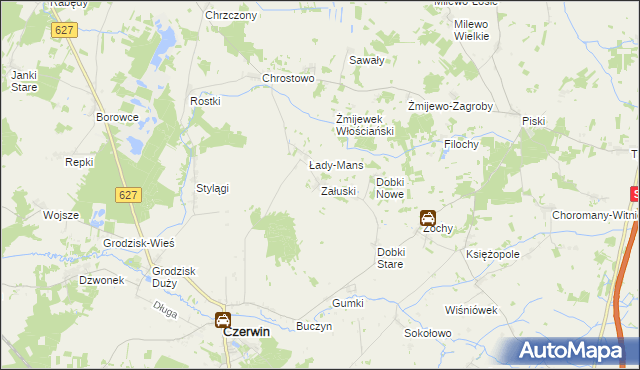 mapa Załuski gmina Czerwin, Załuski gmina Czerwin na mapie Targeo