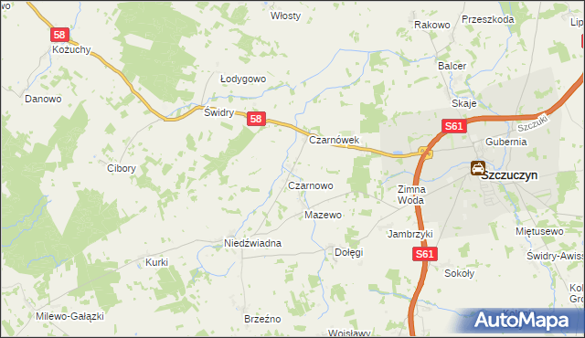 mapa Załuski gmina Szczuczyn, Załuski gmina Szczuczyn na mapie Targeo