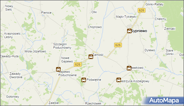 mapa Zamość gmina Sypniewo, Zamość gmina Sypniewo na mapie Targeo