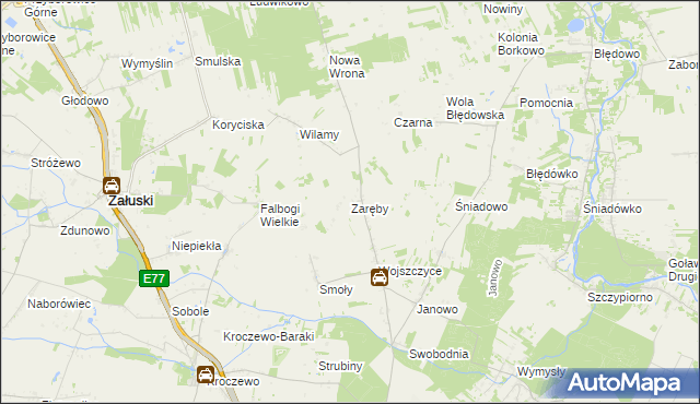 mapa Zaręby gmina Zakroczym, Zaręby gmina Zakroczym na mapie Targeo