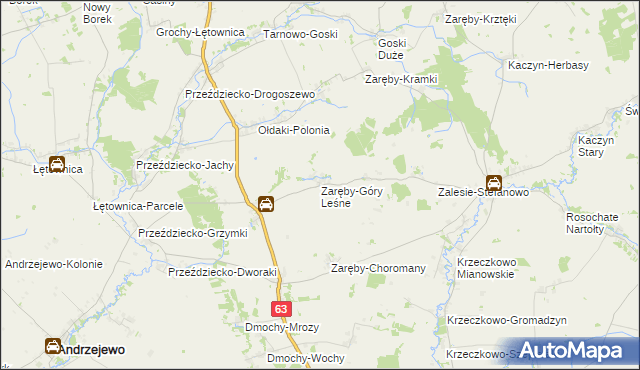 mapa Zaręby-Góry Leśne, Zaręby-Góry Leśne na mapie Targeo