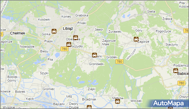 mapa Żarki gmina Libiąż, Żarki gmina Libiąż na mapie Targeo