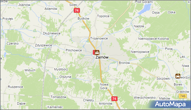 mapa Żarnów powiat opoczyński, Żarnów powiat opoczyński na mapie Targeo