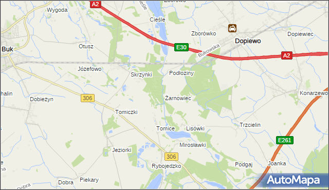 mapa Żarnowiec gmina Dopiewo, Żarnowiec gmina Dopiewo na mapie Targeo