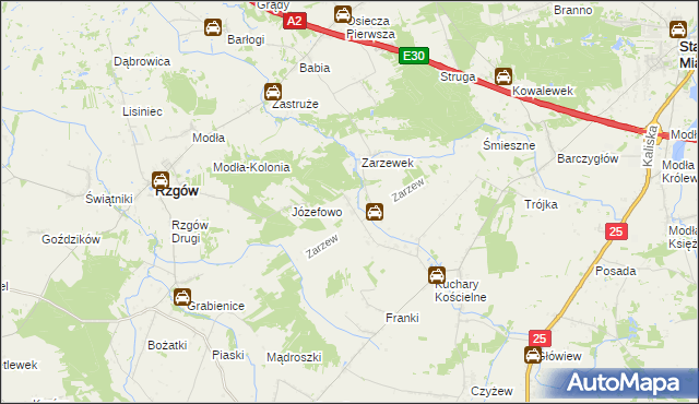 mapa Zarzew gmina Rzgów, Zarzew gmina Rzgów na mapie Targeo