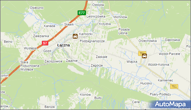 mapa Zaskale gmina Łączna, Zaskale gmina Łączna na mapie Targeo