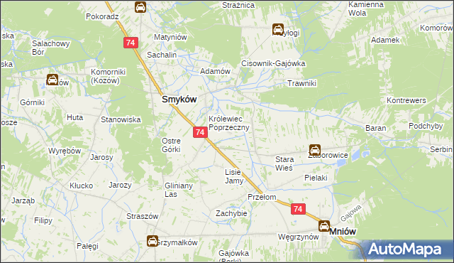 mapa Zastawie gmina Smyków, Zastawie gmina Smyków na mapie Targeo