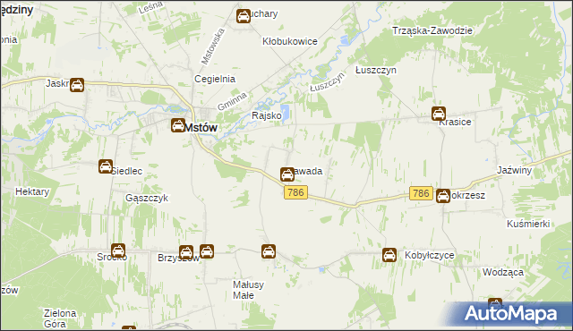 mapa Zawada gmina Mstów, Zawada gmina Mstów na mapie Targeo