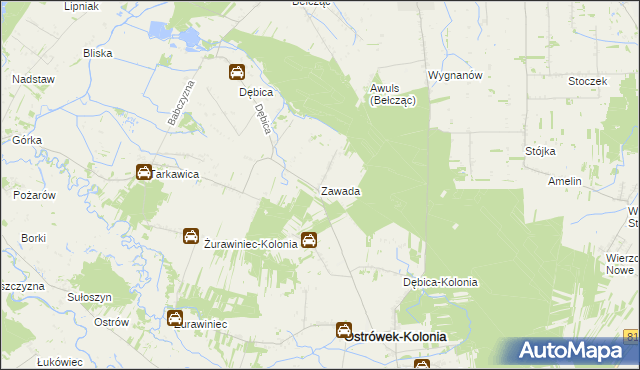 mapa Zawada gmina Ostrówek, Zawada gmina Ostrówek na mapie Targeo