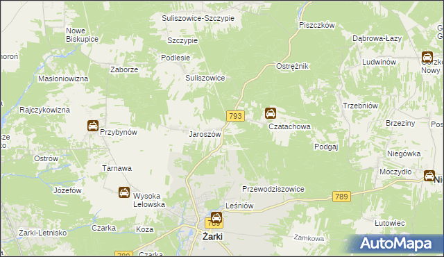mapa Zawada gmina Żarki, Zawada gmina Żarki na mapie Targeo