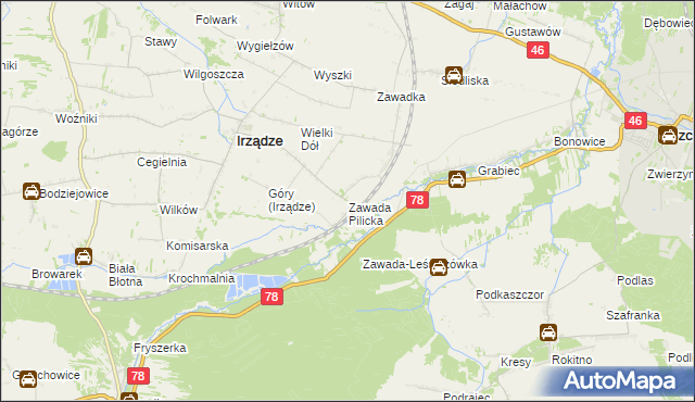 mapa Zawada Pilicka, Zawada Pilicka na mapie Targeo