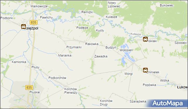 mapa Zawadka gmina Księżpol, Zawadka gmina Księżpol na mapie Targeo