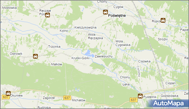 mapa Zawiesiuchy, Zawiesiuchy na mapie Targeo