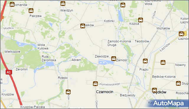 mapa Zawodzie gmina Czarnocin, Zawodzie gmina Czarnocin na mapie Targeo