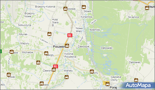 mapa Zawodzie gmina Poczesna, Zawodzie gmina Poczesna na mapie Targeo