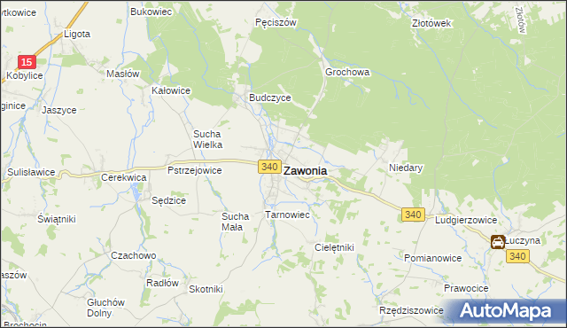 mapa Zawonia powiat trzebnicki, Zawonia powiat trzebnicki na mapie Targeo