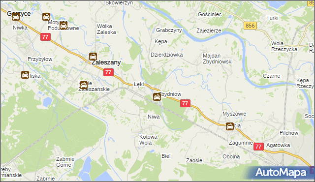 mapa Zbydniów gmina Zaleszany, Zbydniów gmina Zaleszany na mapie Targeo