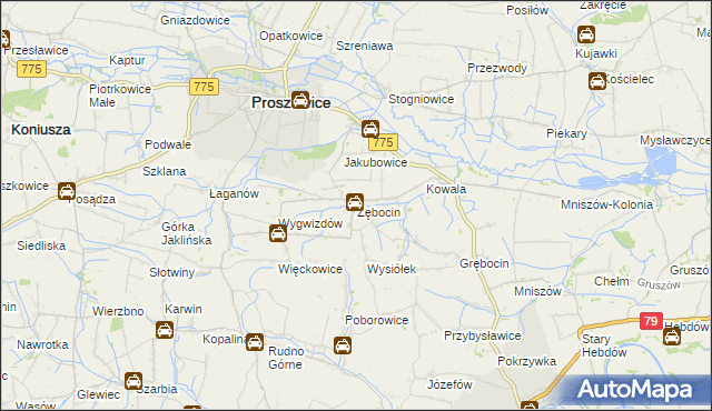 mapa Żębocin, Żębocin na mapie Targeo