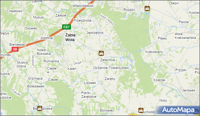 mapa Żelechów gmina Żabia Wola, Żelechów gmina Żabia Wola na mapie Targeo