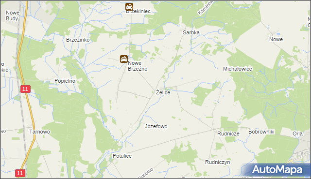 mapa Żelice gmina Wągrowiec, Żelice gmina Wągrowiec na mapie Targeo