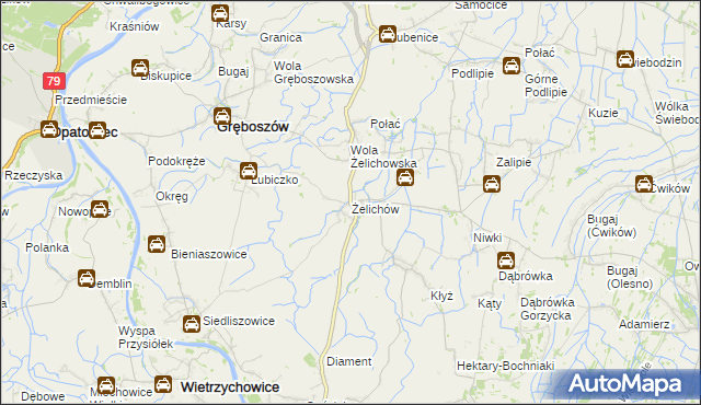 mapa Żelichów gmina Gręboszów, Żelichów gmina Gręboszów na mapie Targeo