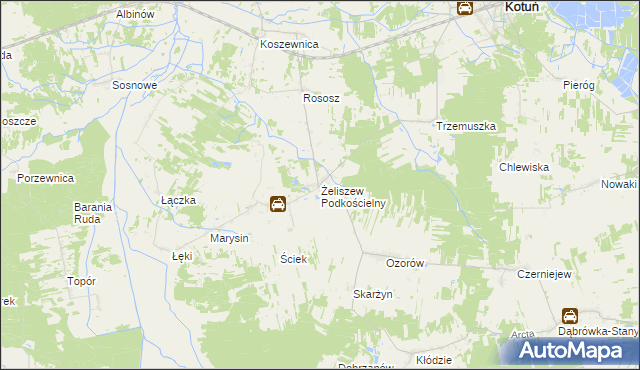 mapa Żeliszew Podkościelny, Żeliszew Podkościelny na mapie Targeo