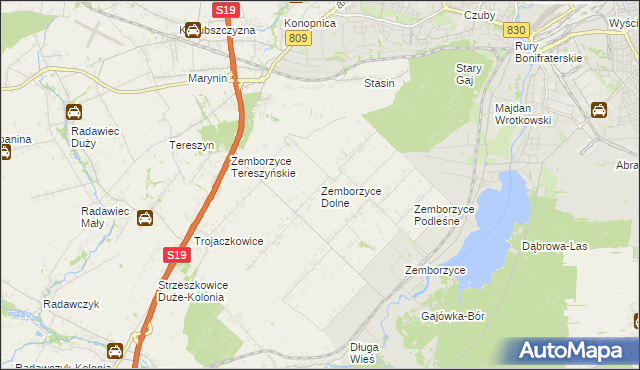 mapa Zemborzyce Dolne, Zemborzyce Dolne na mapie Targeo