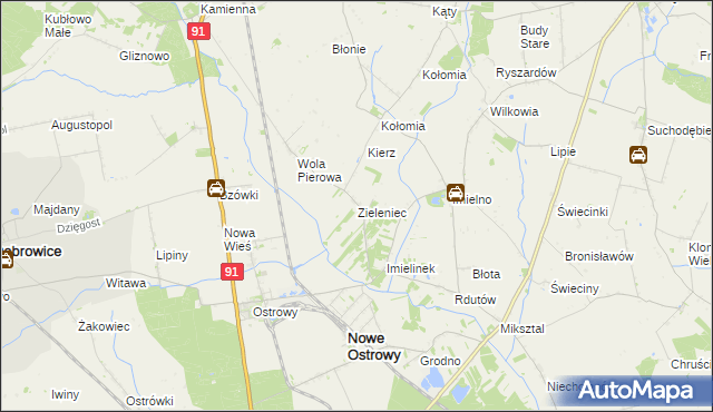 mapa Zieleniec gmina Nowe Ostrowy, Zieleniec gmina Nowe Ostrowy na mapie Targeo