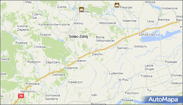 mapa Zielonki gmina Solec-Zdrój, Zielonki gmina Solec-Zdrój na mapie Targeo