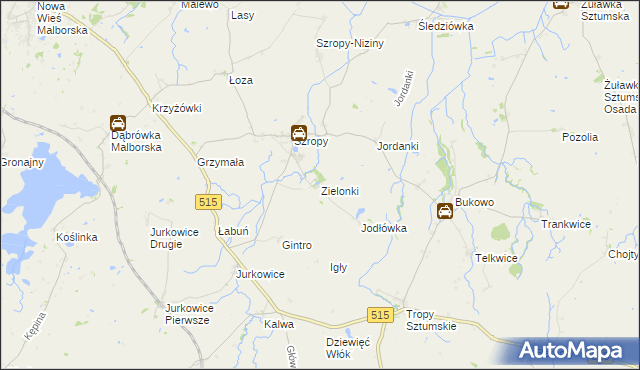 mapa Zielonki gmina Stary Targ, Zielonki gmina Stary Targ na mapie Targeo