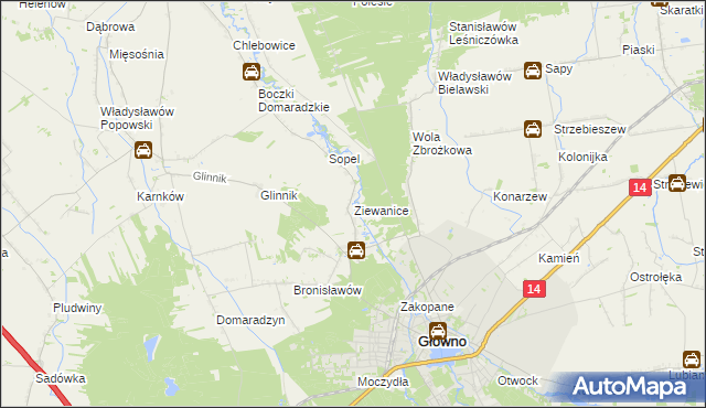 mapa Ziewanice, Ziewanice na mapie Targeo