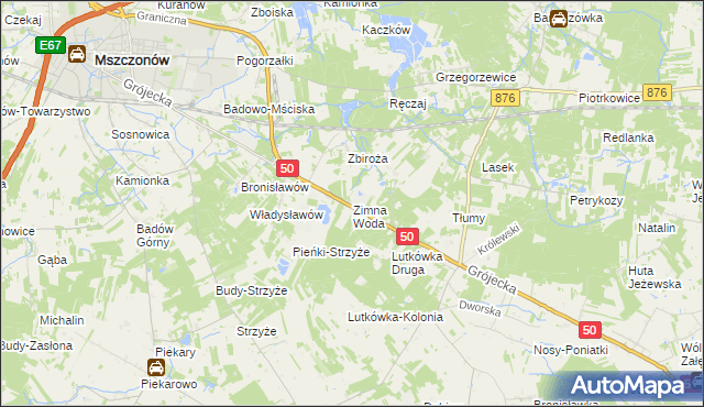 mapa Zimna Woda gmina Mszczonów, Zimna Woda gmina Mszczonów na mapie Targeo