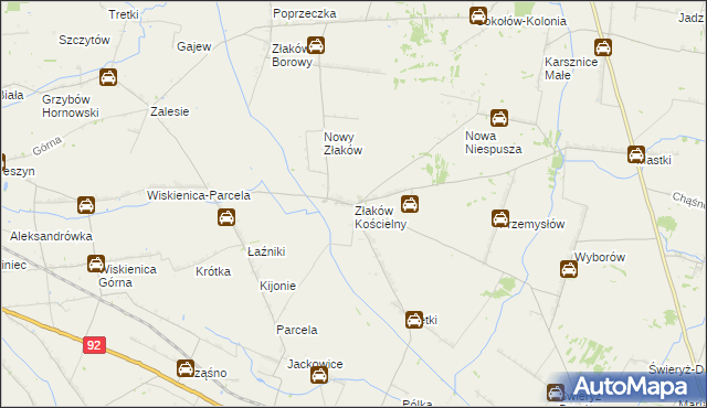 mapa Złaków Kościelny, Złaków Kościelny na mapie Targeo