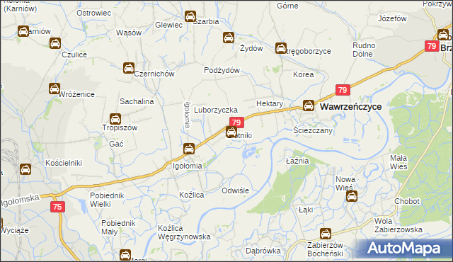 mapa Złotniki gmina Igołomia-Wawrzeńczyce, Złotniki gmina Igołomia-Wawrzeńczyce na mapie Targeo