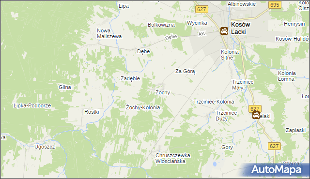 mapa Żochy gmina Kosów Lacki, Żochy gmina Kosów Lacki na mapie Targeo