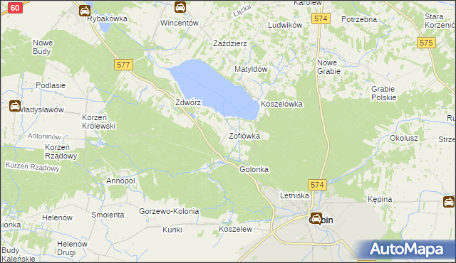 mapa Zofiówka gmina Łąck, Zofiówka gmina Łąck na mapie Targeo