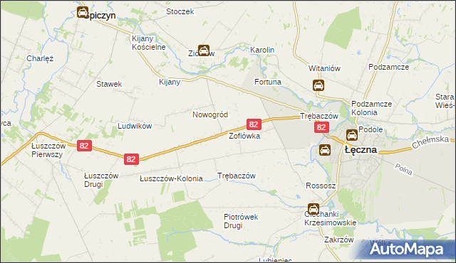 mapa Zofiówka gmina Łęczna, Zofiówka gmina Łęczna na mapie Targeo