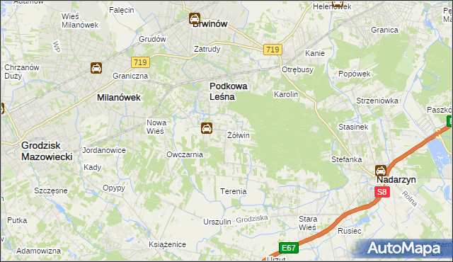 mapa Żółwin gmina Brwinów, Żółwin gmina Brwinów na mapie Targeo