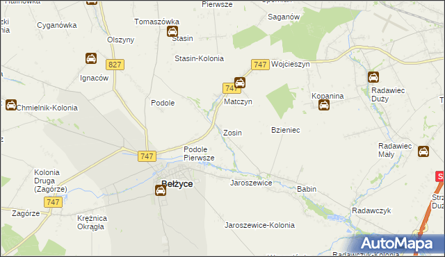 mapa Zosin gmina Bełżyce, Zosin gmina Bełżyce na mapie Targeo