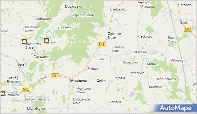 mapa Żuki gmina Mochowo, Żuki gmina Mochowo na mapie Targeo