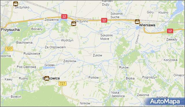 mapa Żuków gmina Wieniawa, Żuków gmina Wieniawa na mapie Targeo